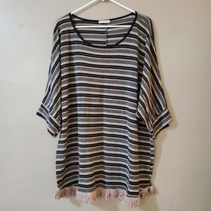 Black N Blue Womens Pullover Dolman Sweater Size 2XL Black Gold Striped Fringe